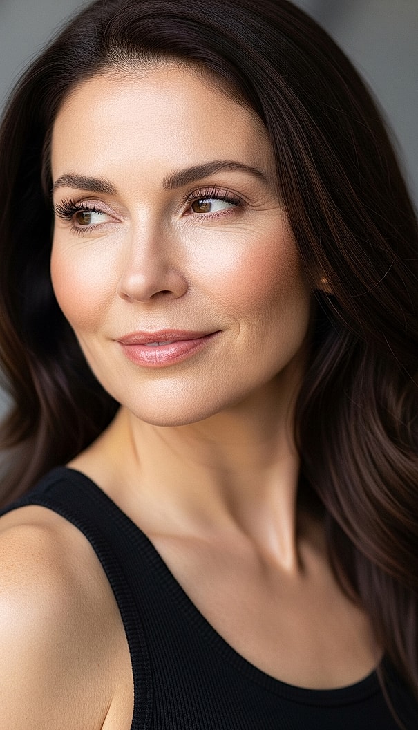 Close-up portrait of a smiling woman.