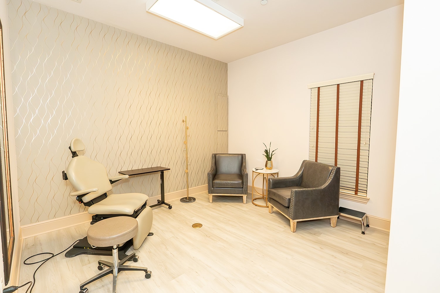 Modern waiting room with comfortable seating.